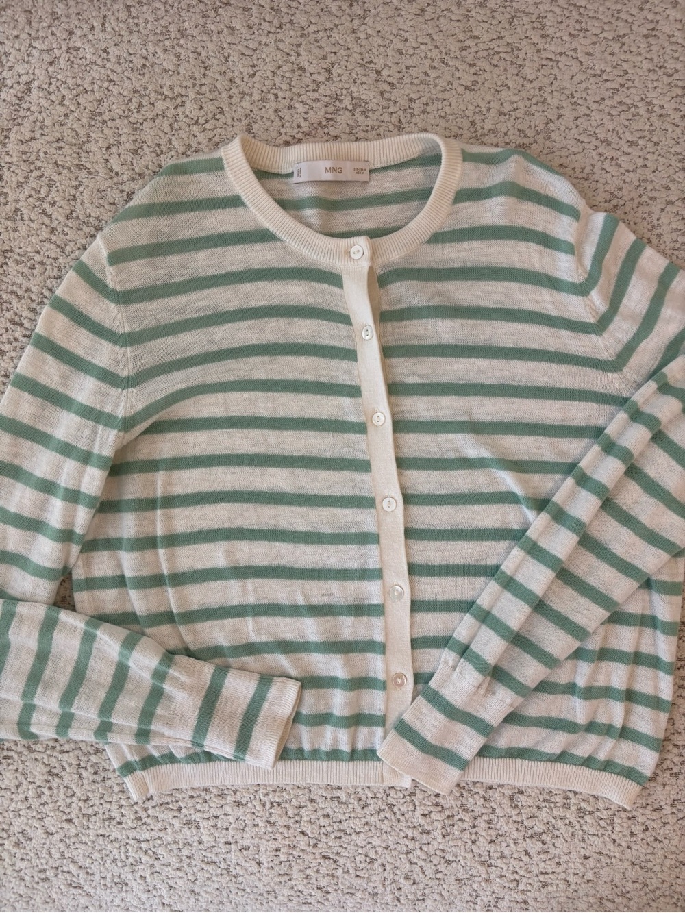 Mango Striped Button-Front Cardigan - Mint & Cream